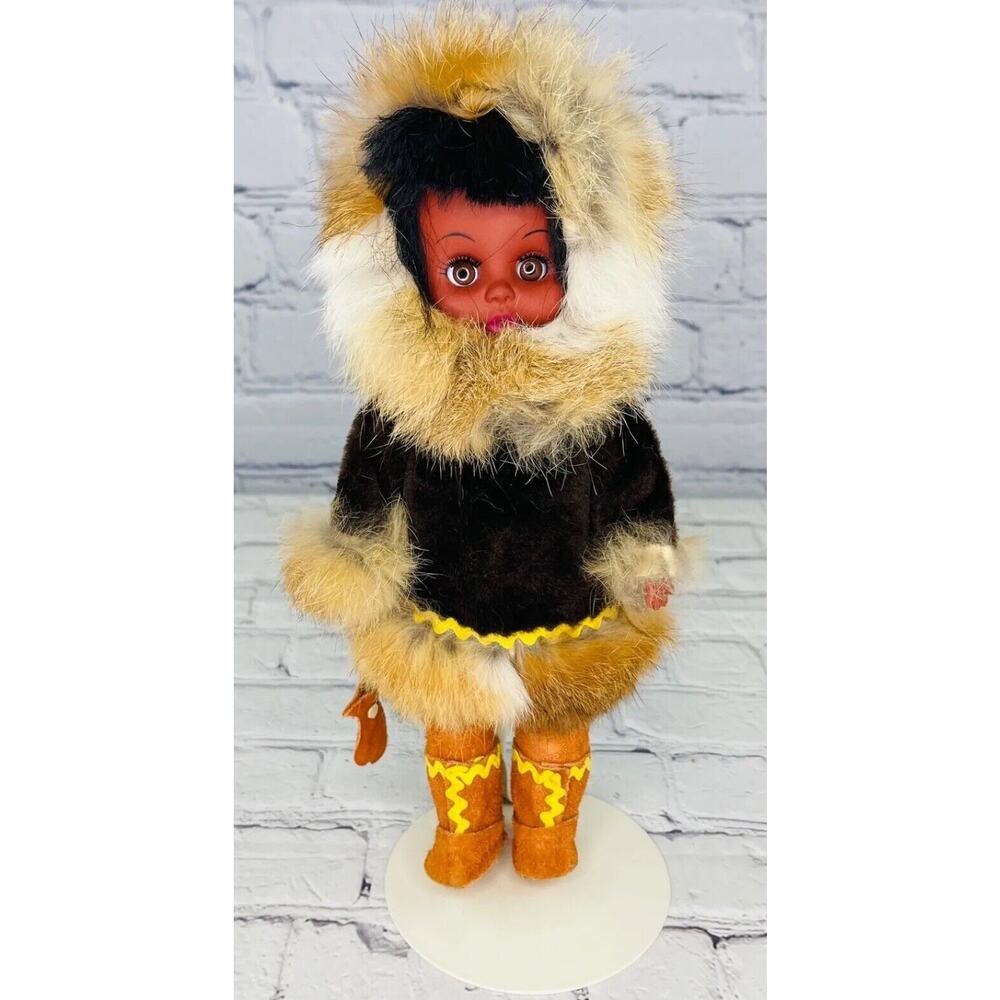 Vintage Artist Eskimo Girl Inuit Doll Native Alaskan Carlson Real Rabbit Fur